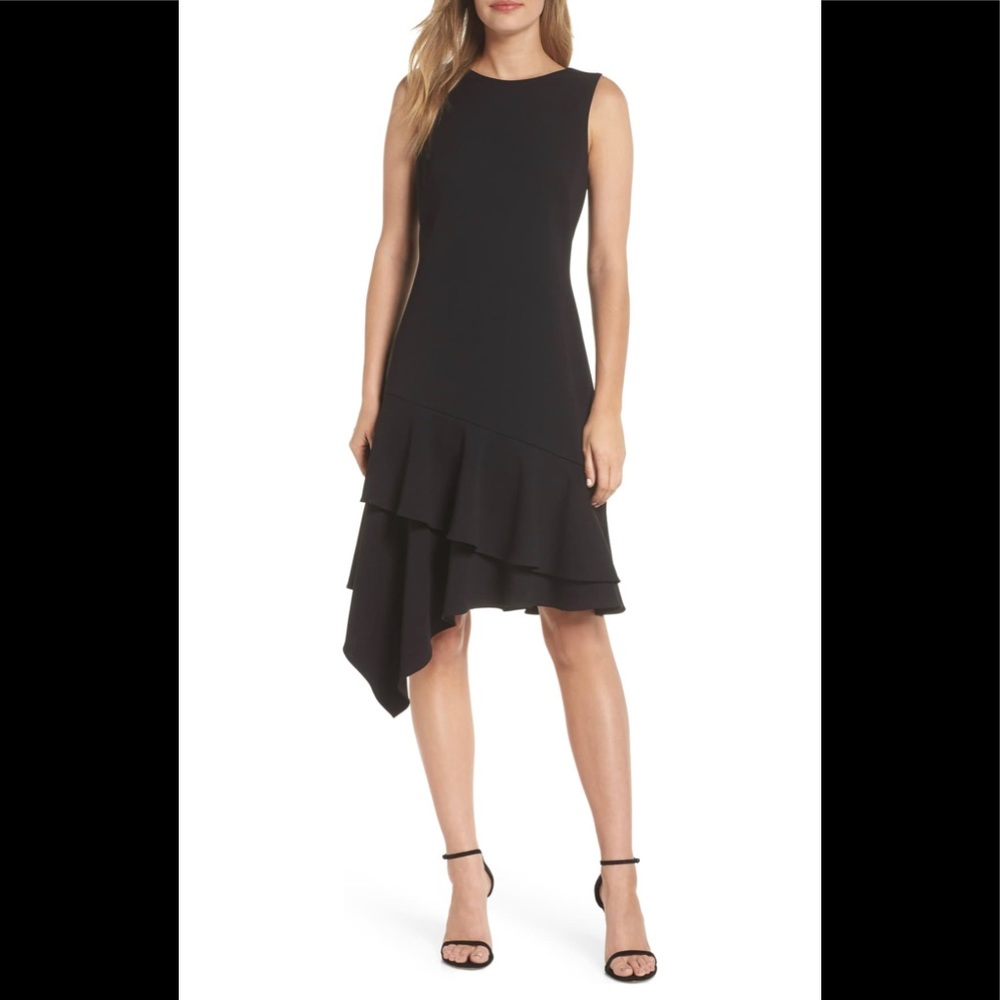 Vince Camuto Hi Low Ruffle Cocktail Dress 6 NEW